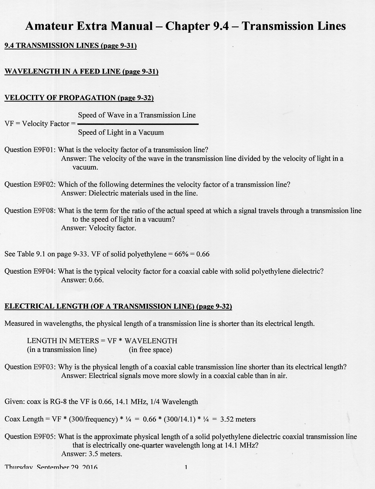 Chapter 9.4 Transmission Lines - Pages 9-31 through 9-43